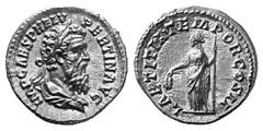 ROMAN COINS IMPERIAL COINAGE PERTINAX, 193 No.: 193 Estimation: $ 25000 d=22 mm PERTINAX, 193. Aureus. AV 7.20 g. IMP CAES P HELV - PERTIN AVG Laureate, draped and bearded bust r. Rev. LAETITIA TEMPOR