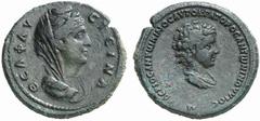 GREEK COINS UNDER ROMAN RULE ASIA MINOR No.: 196 Estimate: $ 1500 d=28 mm UNCERTAIN MINT. Faustina I with her son Galerius Antoninus, 141. Medallion, bronze, posthumous, after 141. AE 12.64 g. QîA FAU