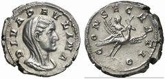 ROMAN COINS ROMAN EMPIRE PAULINA, wife of Maximinus Thrax, †235 No.: 319 Estimate: $ 1750 d=19 mm Denarius, posthumous, 236. AR 3.43 g. DIVA PAVLINA Veiled bust r. Rev. CONSECRATIO Diva Paulina, veile