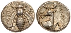 Ionia, Ephesos. Silver Tetradrachm (14.79 g), ca. 405-390 BC. Namertes, magistrate. E-Φ, bee. rev. Forepart of stag right, head turned to look back; in left field, palm tree; in right field, magistrat