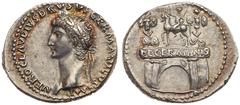 Nero Claudius Drusus. Silver Denarius (3.80 g), AD 41-54. Rome, under Claudius, ca. AD 41-45. NERO CLAVDIVS DRVSVS GERMANICVS IMP, laureate head of Nero Claudius Drusus left. rev. Triumphal arch surmo