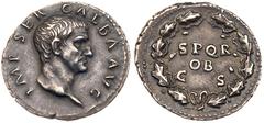 Galba, A.D. 68-69. Silver Denarius (3.37 g). Struck mid A.D. 68 - early A.D. 69. IMP SER GALBA AVG, bare head of Galba facing right. rev. SPQR/OB/CS in three lines within an oak-wreath. (RIC 167; BMC 