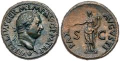 Roman Imperial Coinage Vitellius. Æ Sestertius (29.08 g), AD 69. Rome. A VITELLIVS GERM IMP AVG P M TR P, laureate head of Vitellius right. Rev. PAX AVGVSTI, S C across field, Pax standing facing, hea