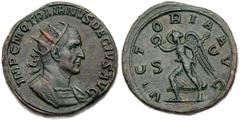 Roman Imperial Coinage Trajan Decius. Æ Double Sestertius (44.62 g), AD 249-251. Rome, AD 250. IMP C M Q TRAIANVS DECIVS AVG, radiate and cuirassed bust of Trajan Decius right. Rev. VICT-ORIA AVG, S C