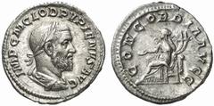 ROMAN COINS ROMAN EMPIRE PUPIENUS, 238. No.: 366 Estimate: $ 360 d=20 mm PUPIENUS, 238. Denarius. AR 2.76 g. IMP C M CLOD PVPIENVS AVG Laureate, draped, cuirassed and bearded bust r. Rev. CONCORDIA AV