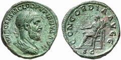 ROMAN COINS ROMAN EMPIRE PUPIENUS, 238. No.: 367 Estimate: $ 750 d=32 mm Sestertius. AE 20.49 g. IMP CAES M CLOD PVPIENVS AVG Similar to previous. Rev. CONCORDIA AVGG / SC Similar to previous. RIC 175