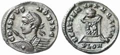 ROMAN COINS ROMAN EMPIRE CRISPUS CAESAR, 317-326. No.: 449 Estimate: $ 90 d=19 mm CRISPUS CAESAR, 317-326. Nummus, London, about 323-324. AE 2.54 g. CRISPVS - NOBIL C Laureate, cuirassed bust l., hold