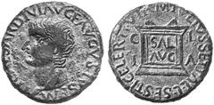 ANCIENT COINS GREEK COINS UNDER ROMAN RULE SPAIN ILICI No.: 210 Estimation: $ 300.- d=27 mm TIBERIUS, 14-37. As, M. Iulius Settal and L. Sestius Veler, duoviri. AE 14.14 g. TI. CAESAR. DIVI. AVG. F. A