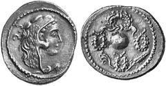 ANCIENT COINS ROMAN COINS ROMAN REPUBLIC No.: 487 Estimation: $ 400.- d=21 mm Denarius. AR 4.05 g. S.C Head of Hercules r., wearing lion's skin. Rev. Globe surrounded by three small wreaths and one la