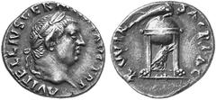 ANCIENT COINS ROMAN COINS IMPERIAL COINAGE VITELLIUS, 69 No.: 630 Estimation: $ 900.- d=17 mm Denarius. AR 2.96 g. A VITELLIVS GERM IMP AVG TR P Laureate head r. Rev. XV VIR - SACR FAC Tripod, dolphin