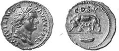ANCIENT COINS ROMAN COINS IMPERIAL COINAGE DOMITIANUS Caesar, 69-81 No.: 663 Estimation: $ 450.- d=19 mm Denarius, 77-78. AR 2.94 g. CAESAR AVG F - DOMITIANVS Laureate head r. Rev. COS V She-wolf l. s