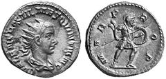 ANCIENT COINS ROMAN COINS IMPERIAL COINAGE HOSTILIANUS, his son, Caesar 251 No.: 748 Estimation: $ 200.- d=21 mm Antoninianus. AR 4.52 g. C VALENS HOSTIL MES QVINTVS NC Radiate, draped bust r. Rev. MA