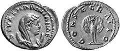 ANCIENT COINS ROMAN COINS IMPERIAL COINAGE MARINIANA, his wife No.: 756 Estimation: $ 450.- d=22 mm Antoninianus, posthumous. AR 4.86 g. DIVAE MARINIANAE Draped and veiled bust on crescent r. Rev. CON