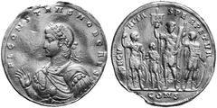 ANCIENT COINS ROMAN COINS IMPERIAL COINAGE CONSTANS, Caesar 333-337 No.: 782 Estimation: $ 70000.- d=48 mm Medallion of 9 solidi, gold, Constantinople, 333. AV 38.77 g. FL CONSTANS NOB CAES Laureate b