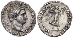 Roman Imperial Coinage Otho. Silver Denarius (3.22 g), AD 69. Rome. IMP M OTHO CAESAR AVG TR P, bare head of Otho right. Reverse: VICTORIA OTHONIS, Victory advancing right, holding wreath and palm. RI