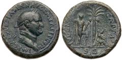 Roman Imperial Coinage Vespasian. Æ Sestertius (25.45 g), AD 69-79. Judaea Capta type. Rome, AD 71. IMP CAES VESPASIAN AVG P M TR P P P COS II[I], laureate head of Vespasian right. Reverse: IVDAEA CAP