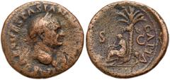 Roman Imperial Coinage Vespasian. Æ As (11.57 g), AD 69-79. Judaea Capta type. Rome, AD 71. IMP CAES VESPASIAN AVG COS III, laureate head of Vespasian right. Reverse: [IVDEA] CAPTA, S C across field, 