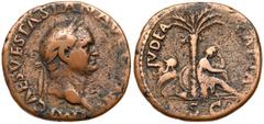 Roman Imperial Coinage Vespasian. Æ As (9.40 g), AD 69-79. Judaea Capta type. Rome, AD 71. IMP CAES VESPASIAN AVG COS III, laureate head of Vespasian right. Reverse: IVDEA CAPTA, S C in exergue, Jewes