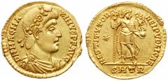 Roman Imperial Coinage Magnus Maximus. Gold Solidus (4.48 g), AD 383-388. Treveri. D N MAG MA-XIMVS P F AVG, diademed, draped and cuirassed bust of Magnus Maximus right. Reverse: RESTITVTOR REIPVBLICA