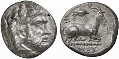 GREEK COINS CYPRUS SALAMIS. Euagoras I, king 411-374 BC. Stater. AR 10.42 g. Bearded head of Heracles r., wearing lion's skin. Rev. Goat lying r., above, grain of corn; in field, Cypriot legend βασιλη