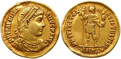 Roman Imperial Coinage Valentinian I. Gold Solidus (4.44 g), AD 364-375. Antioch, AD 366. D N VALENTINI-ANVS P F AVG, diademed, draped and cuirassed bust of Valentinian I right. Reverse: RESTITVTOR RE