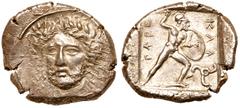 Greek Coinage Lycian Dynasts. Perikles. Silver Stater (9.77 g), ca. 380-360 BC. Antiphellos, ca. 380-375 BC. Laureate and draped bust of Perikles facing slightly left. Reverse: PERIKLE (in Lycian), Nu