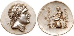 Greek Coinage Seleukid Kingdom. Antiochos Hierax. Silver Tetradrachm (16.64 g), 242-227 BC. Parion. Diademed head of Antiochos Hierax or Antiochos I right. Reverse: BAΣIΛEΩΣ ANTIOΧOY, Apollo seated le