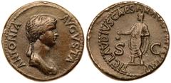 Roman Imperial Coinage Antonia Minor. Æ Dupondius (17.35 g), Augusta, AD 37 and 41. Rome, under Claudius, AD 41/2. ANTONIA AVGVSTA, draped bust of Antonia right, hair in long plait down back of neck. 