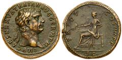 Roman Imperial Coinage Trajan. Æ Sestertius (24.12 g), AD 98-117. Rome, AD 101/2. IMP CAES NERVA TRAIAN AVG GERM P M, laureate head of Trajan right. Reverse: TR POT COS IIII P P, S C in exergue, Pax s