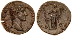 Roman Imperial Coinage Marcus Aurelius. Æ Sestertius (25.00 g), as Caesar, AD 138-161. Rome, under Antoninus Pius, AD 145-147. AVRELIVS CAESAR AVG PII F COS II, bare head of Marcus Aurelius right. Rev