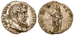 Roman Imperial Coinage Pertinax. Silver Denarius (2.45 g), AD 193. Alexandria. IMP CAES P HELV PERTIN AV[G], laureate head of Pertinax right. Reverse: PROVID DEOR COS II, Providentia standing facing, 