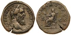 Roman Imperial Coinage Pertinax. Æ Sestertius (29.17 g), AD 193. Rome. I[M]P CAES P HELV PERTINAX AVG, laureate head of Pertinax right. Reverse: OPI DIVIN TR P COS II around, S C across field, Ops sea