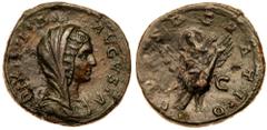 Roman Imperial Coinage Diva Julia Domna. Æ Sestertius (23.52 g), died AD 217. Rome, under Elagabalus or Severus Alexander, AD 218 or 222. DIVA IVLIA AVGVSTA, veiled and draped bust of Julia Domna righ