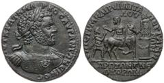 Roman Imperial Coinage Caracalla. Æ Medallion 40 mm (33.73 g), AD 198-217. Pergamum in Mysia. Caerelius Attalus, strategos. AVTKPAT K MA-PKOC AVP ANTΩNEINOC, laureate and cuirassed bust of Caracalla r