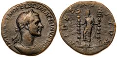 Roman Imperial Coinage Macrinus. Æ Sestertius (17.51 g.), AD 217-218. Rome. IMP CAES M OPEL SEV MACRINVS AVG, laureate and cuirassed bust of Macrinus right. Reverse: FIDES MILITVM around, S C in exerg