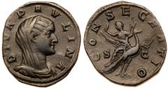 Roman Imperial Coinage Diva Paulina. Æ Sestertius (18.69 g), died ca. AD 235. Rome, under Maximinus I, AD 236. DIVA PAVLINA, veiled and draped bust of Paulina right. Reverse: CONSECRATIO around, S C a