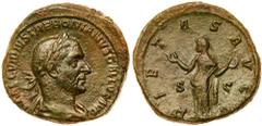 Roman Imperial Coinage Trebonianus Gallus. Æ Sestertius (23.83 g.), AD 251-253. Rome. IMP CAES C VIBIVS TREBONIANVS GALLVS AVG, laureate, draped and cuirassed bust of Trebonianus Gallus right. Reverse