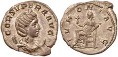 Roman Imperial Coinage Cornelia Supera, wife of Aemilian. Silver Antoninianus (3.23 g), Augusta, AD 253. Uncertain Balkan mint, under Aemilian. COR SVPERA AVG, diademed and draped bust of Cornelia Sup
