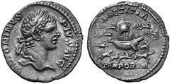 Ancient Coins ROMAN EMPIRE Caracalla, 198-217. No.: 288 Schätzwert/Estimation: CHF 2000.- Denarius 206/210, Rome. ANTONINVS - PIVS AVG Head laureate to r. Rev. LAETITIA TEMPORVM Ship in arena to l. In