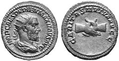 Ancient Coins ROMAN EMPIRE Pupienus, April 22 - July 29, 238. No.: 303 Schätzwert/Estimation: CHF 600.- Antoninianus, Rome. IMP CAES PVPIEN MAXIMVS AVG Draped and cuirassed bust, radiate, to r. Rev. C