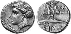 GREEK COINAGE Paphlagonia No.: 252 Schätzwert/Estimate: CHF 250.- Drachm 333/306. Head of Sinope to l., aplustre in front. Rev. SINW Sea eagle to l. on dolphin, IKESI in r. field. 6,05 g. BMC 13ff var