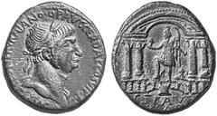 ANCIENT COINS GREEK COINAGE Samaria No.: 4194 Schätzwert/Estimate: CHF 600.- d=32 mm Caesarea. Trajan, 98-117. Aes. IMP CAES NER TRAIANO OP AVG GER DAC COS VI P P Bust, laureate, to r. with slight dra