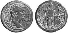 THE LAKEVIEW COLLECTION OF ANCIENT COINS COINS OF THE ROMAN EMPIRE ... Septimius Severus, 193-211. No.: 6647 Schätzwert/Estimate: CHF 150.- d=35 mm Aes, Antiochia/Pisidia. Head, laureate, to r. Rev. D
