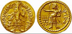 Ancient Coins from other Consignments GREEK COINAGE India Kushan Empire Kaniska I, 232-260. No.: 4434 Schätzwert/Estimation: CHF 650.- Dinar. Ruler standing l., holding spear and sacrificing over alta