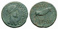 ANCIENT COINAGE CELTIC COINS Iberian Celts No.: 5416 Schätzwert/Estimate: CHF 700.- Colonia Victrix Iulia Lepida Celsa (Velilla del Ebro). Aes 50/30 BC. Female head to r. Rev. Bull to r. 13,58 g. F.A.