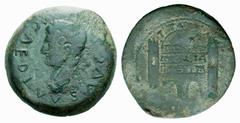 ANCIENT COINAGE CELTIC COINS Iberian Celts No.: 5417 Schätzwert/Estimate: CHF 500.- Colonia Emerita Augusta (Merida). Aes 27/14. Laureate head of Tiberius to l. Rev. City gate. 27,64 g. F.A.B. cf. 156