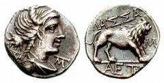 ANCIENT COINAGE GREEK COINS Gallia No.: 5422 Schätzwert/Estimate: CHF 250.- Massalia. Drachm 100/49. Head of Artemis to r., quiver behind. Rev. Lion advancing to r. 2,46 g. SNG Cop. 802. Brenot/Scheer