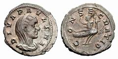 ANCIENT COINAGE ROMAN EMPIRE Maximinus Thrax, 235-238. No.: 5586 Schätzwert/Estimate: CHF 500.- For Diva Paulina. Denarius 235/238, Rome. DIVA PAVLINA Veiled and draped bust to r. Rev. CONSECRATIO Pau