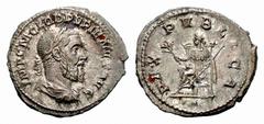 ANCIENT COINAGE ROMAN EMPIRE Pupienus, 238. No.: 5588 Schätzwert/Estimate: CHF 500.- Denarius 238, Rome. IMP C M CLOD PVPIENVS AVG Draped bust, laureate and bearded, to r. Rev. PAX – PVBLICA Pax seate