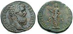 ANCIENT COINS ROMAN EMPIRE Pertinax, 193. No.: 384 Schätzwert/Estimate: CHF 1000 Sestertius, Rome. IMP CAES P HELV – PERTINAX AVG Laureate, bearded head to r. PROVIDENTIAE (DEORVM) COS II Providentia 
